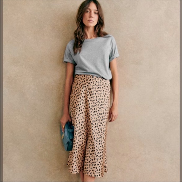 Sezane Sandy Leopard Spotted Satin Midi Skirt 38 - Picture 6 of 7